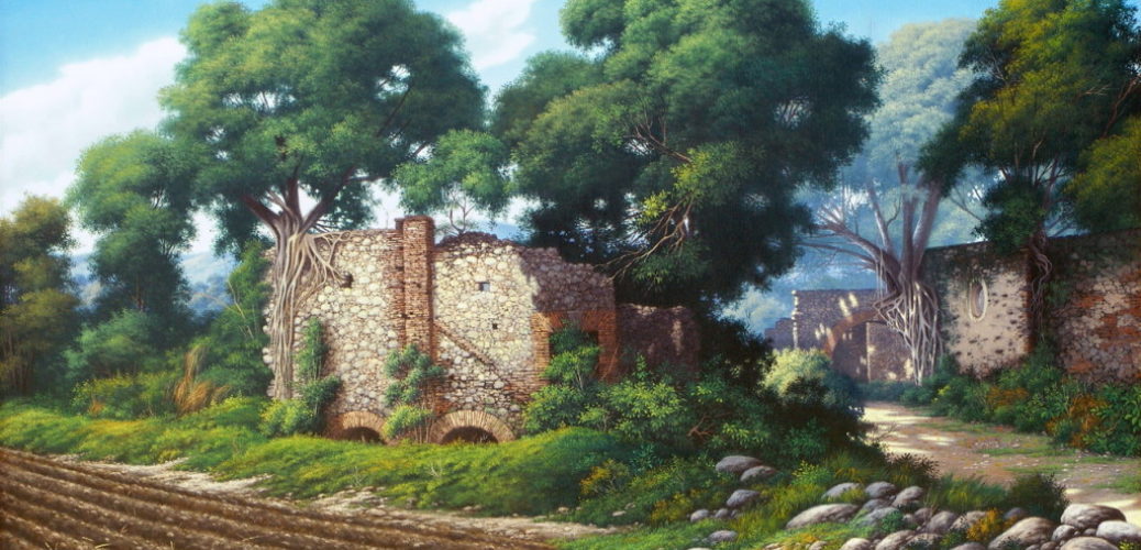 Ex Hacienda de Cuauchichinola, Mazatepec Morelos óleo sobre tela 60 x 90 cm.